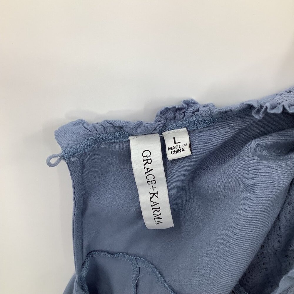 Grace + Karma Women's Blue Lace Ruffle Blouse Top L Rayon Cotton - Picture 6 of 8